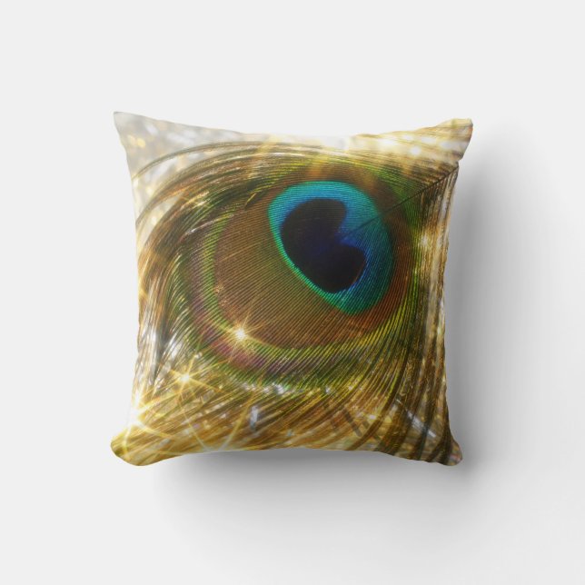 Funkelndes Pfau-Feder-Kissen Kissen (Vorderseite)