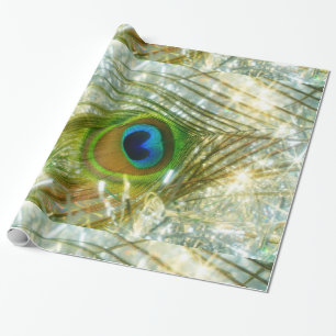 Funkelndes Pfau-Feder-Packpapier Geschenkpapier