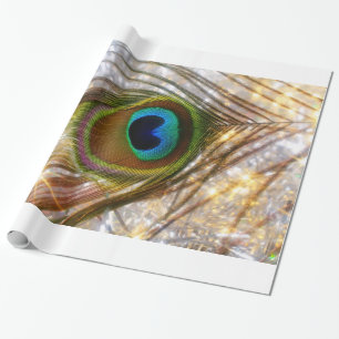Funkelndes Pfau-Feder-Packpapier Geschenkpapier