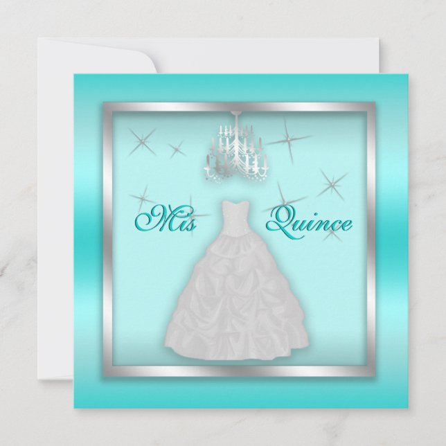 Funkelndes Quinceanera laden aquamarines silbernes Einladung (Vorderseite)