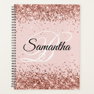 Funkelndes Roségold Glitter Rouge Fancy Monogramm Planer