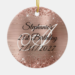 Funkelndes Roségold-Glitter und Folie zum 21. Gebu Keramik Ornament