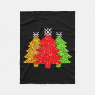 Funkelndes rotes goldgrünes Weihnachtsbaum-Schneeg Fleecedecke