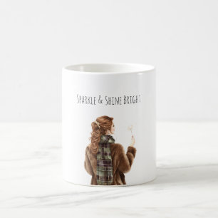 Funkelndes rothaariges Mädchen Weihnachten Neujahr Kaffeetasse