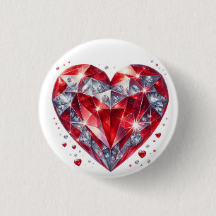 Funkelndes Rubin-Herz-Knopf-Abzeichen – Romantisch Button