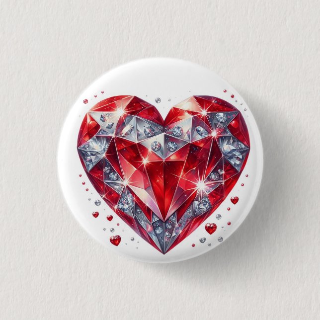 Funkelndes Rubin-Herz-Knopf-Abzeichen – Romantisch Button (Vorderseite)