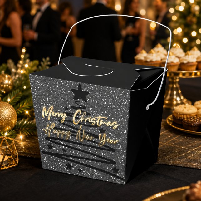 Funkelndes Schwarz Gold Frohe Weihnachten Glücklic Geschenkschachtel (Von Creator hochgeladen)