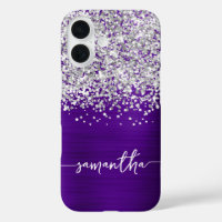 Funkelndes Silber Glitter Indigo Lila Glam Name