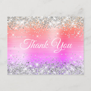 Funkelndes Silber Glitter Korallenrotes Folie Dank Postkarte