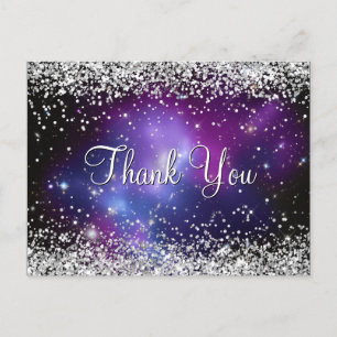 Funkelndes Silber Glitter Lila Himmels Dankeschön Postkarte