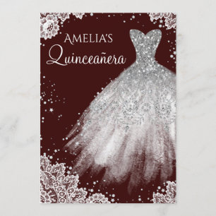 Funkelndes weißes Spitzenkleid Burgunderrot Quince Einladung