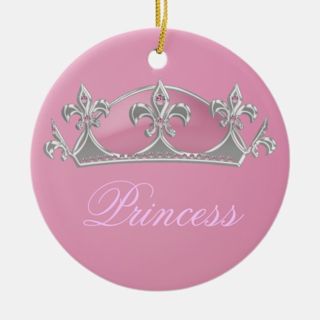 Funkelnrosa Prinzessin Faux Crown mit Diamanten Keramik Ornament (Vorne)