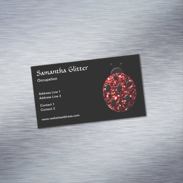 Funkelrote Glitzern Ladybird Ladybug Black Magnetische Visitenkarte (Beispiel)