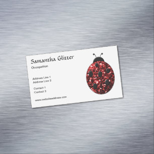 Funkelrote Glitzern Ladybird Ladybug weiß Magnetische Visitenkarte
