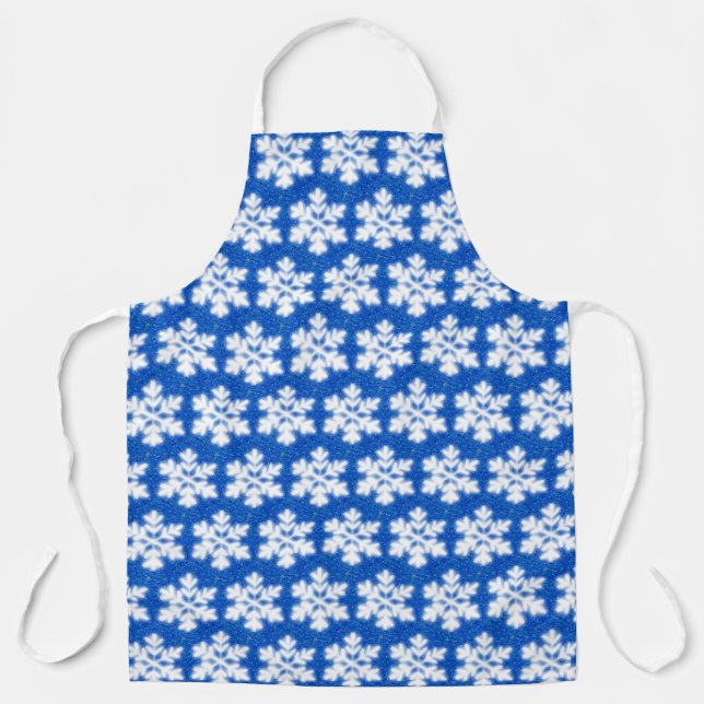 Funkelweiße Schneeflocken blauer Hintergrund Schürze (Vorderseite)