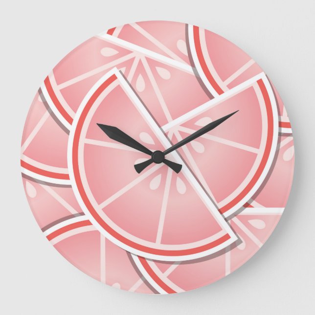 Funkrosa Grapefruitkeile Große Wanduhr (Vorderseite)