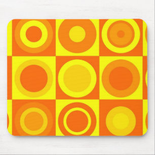 Funkt Retro Orange Gelbe Kreise Quadrate Mousepad
