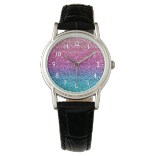 Funktelndes rosa und blaues Gradientenglitter Armbanduhr