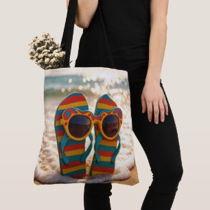 Funktionale Sonnenbrille auf Flip-Flops in der Bra Tasche