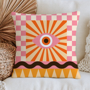 Funktionales Böse-Auge-Design Pink & Orange RETRO  Kissen