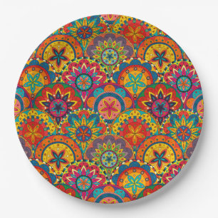 Funktionales Retro-farbenfrohes Mandala-Muster Pappteller