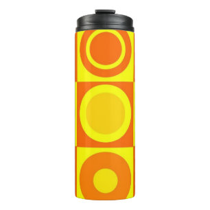 Funktionales Retro-Orange-Gelb-Kreise-Quadrat Thermosbecher