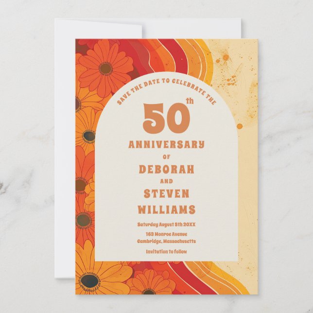 Funky 1970 50e anniversaire de Mariage Invitation (Devant)