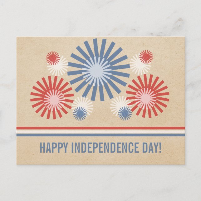 Funky 4. Juli Fireworks & Stripes Postcard Postkarte (Vorderseite)