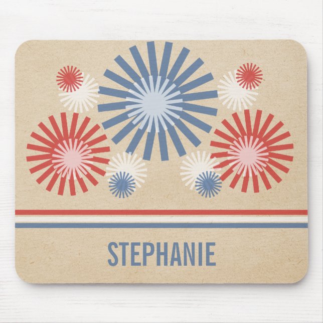 Funky 4th of July Fireworks & Stripes Mousepad (Vorne)