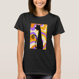 Funky 60's Style Black Cat farbenfrohe Hintergrund T-Shirt