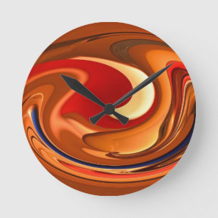 Funky Abstract Burnt Orange and Red Design Runde Wanduhr