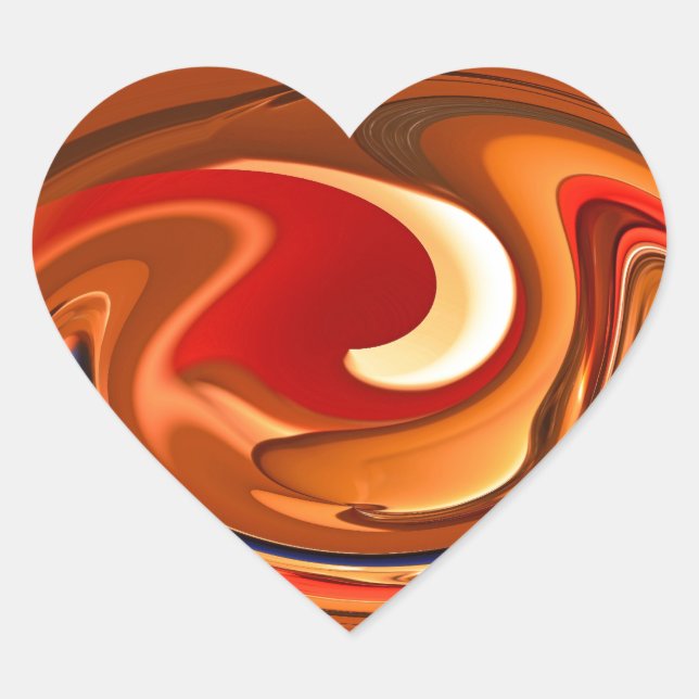 Funky Abstract Burnt Orange und Red Design Herz-Aufkleber (Vorderseite)