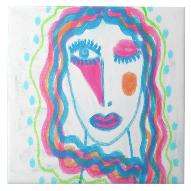 Funky Abstract Portrait of a Woman Fliese (Vorderseite)
