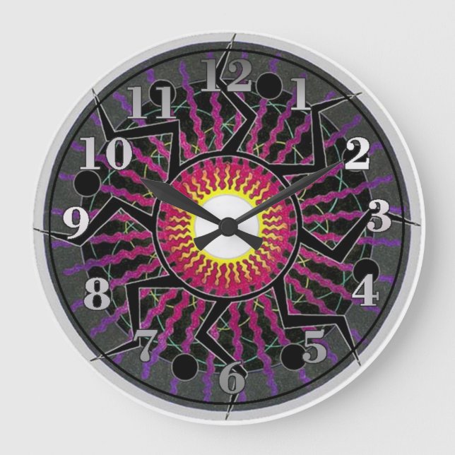 Funky Abstract Sun Rays Wall Clock Große Wanduhr (Vorderseite)