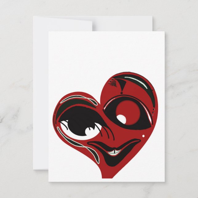 Funky, abstrait coeur rouge amour carte valentine (Devant)