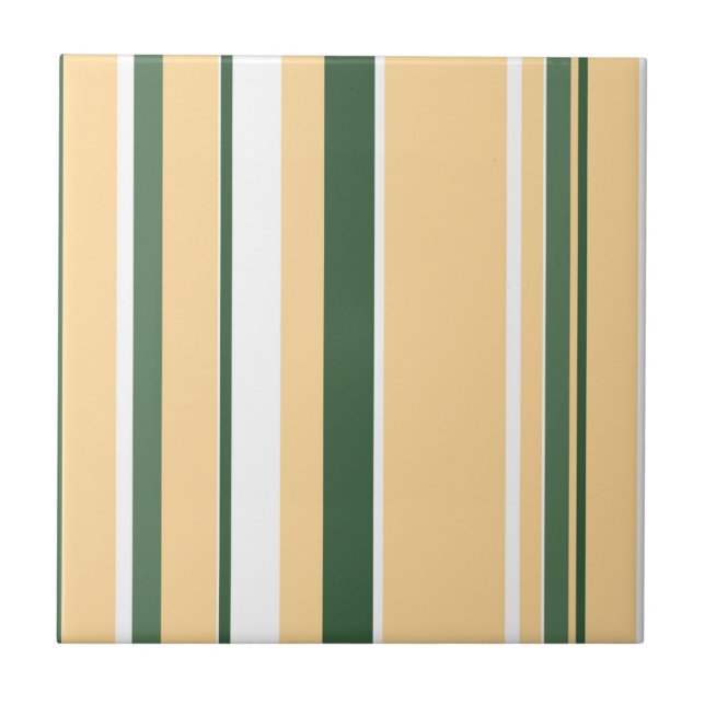 Funky Abstrakt Art Beige weiße grüne Linien Streif Fliese (Vorderseite)