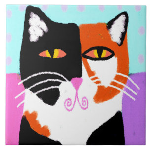 Funky Abstrakt Art Calico Cat Fliese