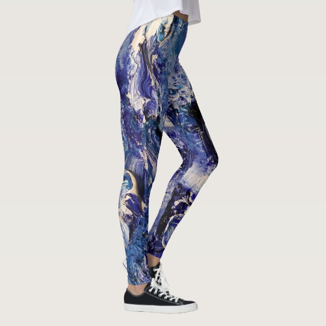 Funky Abstrakt Art Leggings - Blau & Weiß (Rechts)