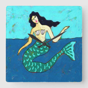 Funky Abstrakt Art Mermaid Quadratische Wanduhr