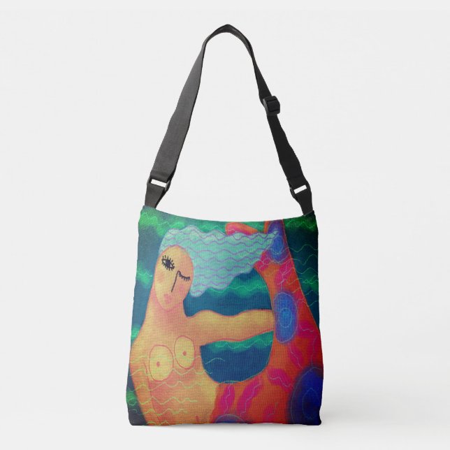 Funky Abstrakt Art Mermaid Tragetaschen Mit Langen Trägern (Vorderseite)