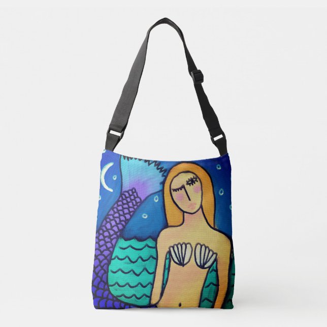 Funky Abstrakt Art Mermaid Tragetaschen Mit Langen Trägern (Vorderseite)