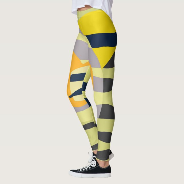 Funky Abstrakt Art Pale Pastel Charcoal Yellow Leggings (Links)