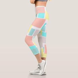 Funky Abstrakt Art Pastel Türkis Gelb Capri Leggings