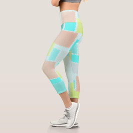 Funky Abstrakt Art Pastel Türkis Gelb Capri Leggings