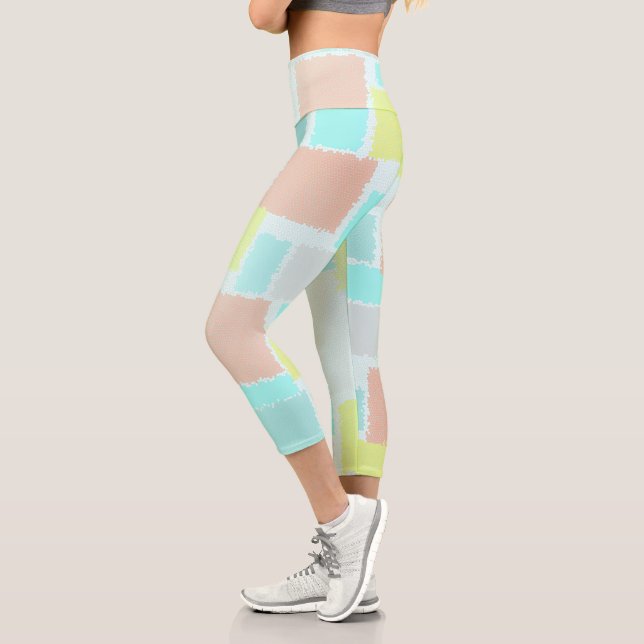 Funky Abstrakt Art Pastel Türkis Gelb Capri Leggings (Links)