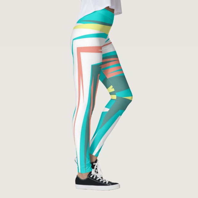 Funky Abstrakt Art Pastel Türkis Weiß Leggings (Rechts)