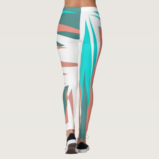 Funky Abstrakt Art Pastel Türkis Weiß Leggings (Rückseite)