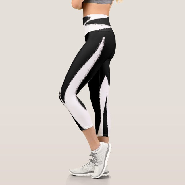 Funky Abstrakt Art Schwarz-weiß  Capri Leggings (Links)