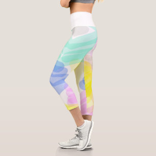 Funky Abstrakt Art Türkis Pink Pastel Thema Capri Leggings