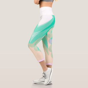 Funky Abstrakt Art Türkis Pink Pastel Thema Capri Leggings